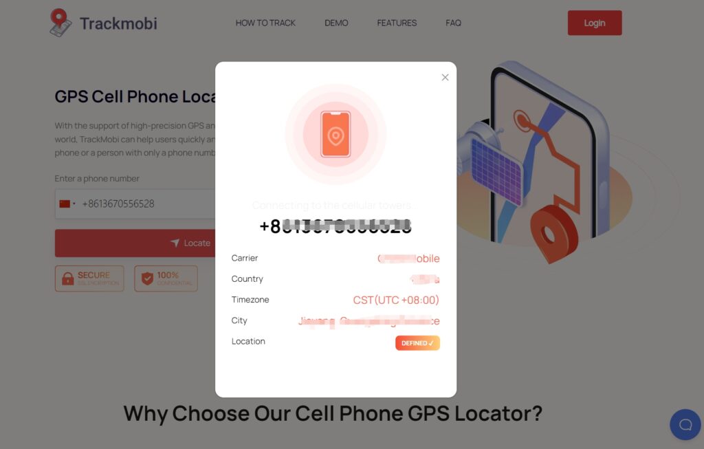 The process of finding the location of a person by phone number.